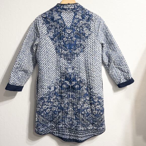 Soft Surroundings Jacket Petite Medium PS Blue Quilted Stitch Floral Cottage - Picture 2 of 9